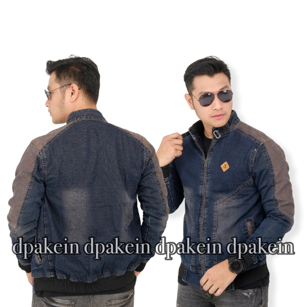 Jaket jeans pria / Jaket the berry logo kulit kerah / Jaket bomber denim