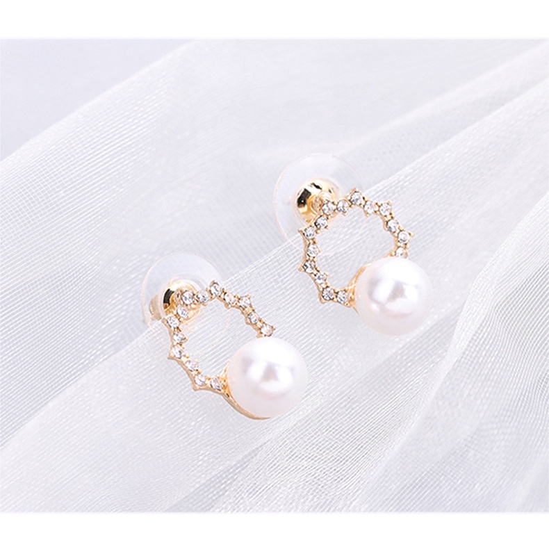Anting stud S925 silver needle Bentuk Geometris Aksen Mutiara Untuk Wanita
