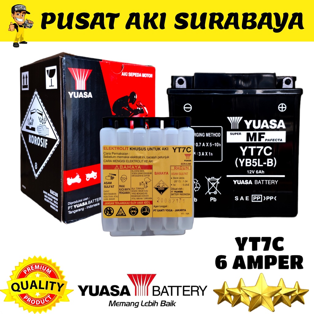 ASLI JAMINAN ORIGINAL YUASA YT7C ACCU MOTOR HONDA GRAND LEGENDA SUPRA MIO SPORTY SMASH SHOGUN MEGAPRO JUPITER BURHAN MTX5AL GT6A GM5Z YB5LB