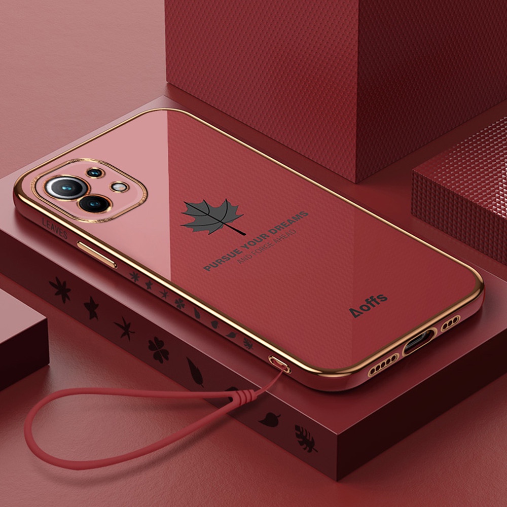 Case Desain Daun Maple Dengan Lanyard Untuk OPPO Realme C15 C11 Realme 5 7i C17 C20 A95 A83