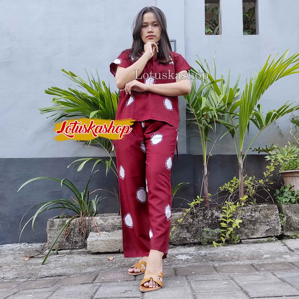 Babydoll Setelan Panjang Cowton Kayu-Kayu Maron