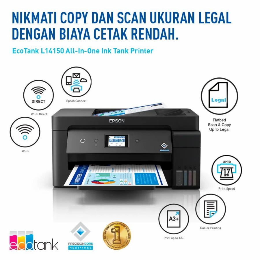 Epson EcoTank L14150 A3+ Wi-Fi Duplex Wide-Format All-in-One Ink Tank Printer / Print A3 Scan F4 Copi F4 / Wi-Fi Duplex Fax With ADF / Garansi Resmi