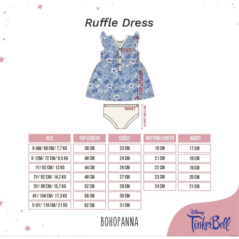 Ruffle Dress Disney Bohopanna 0-6M sampai 5-6Y B21