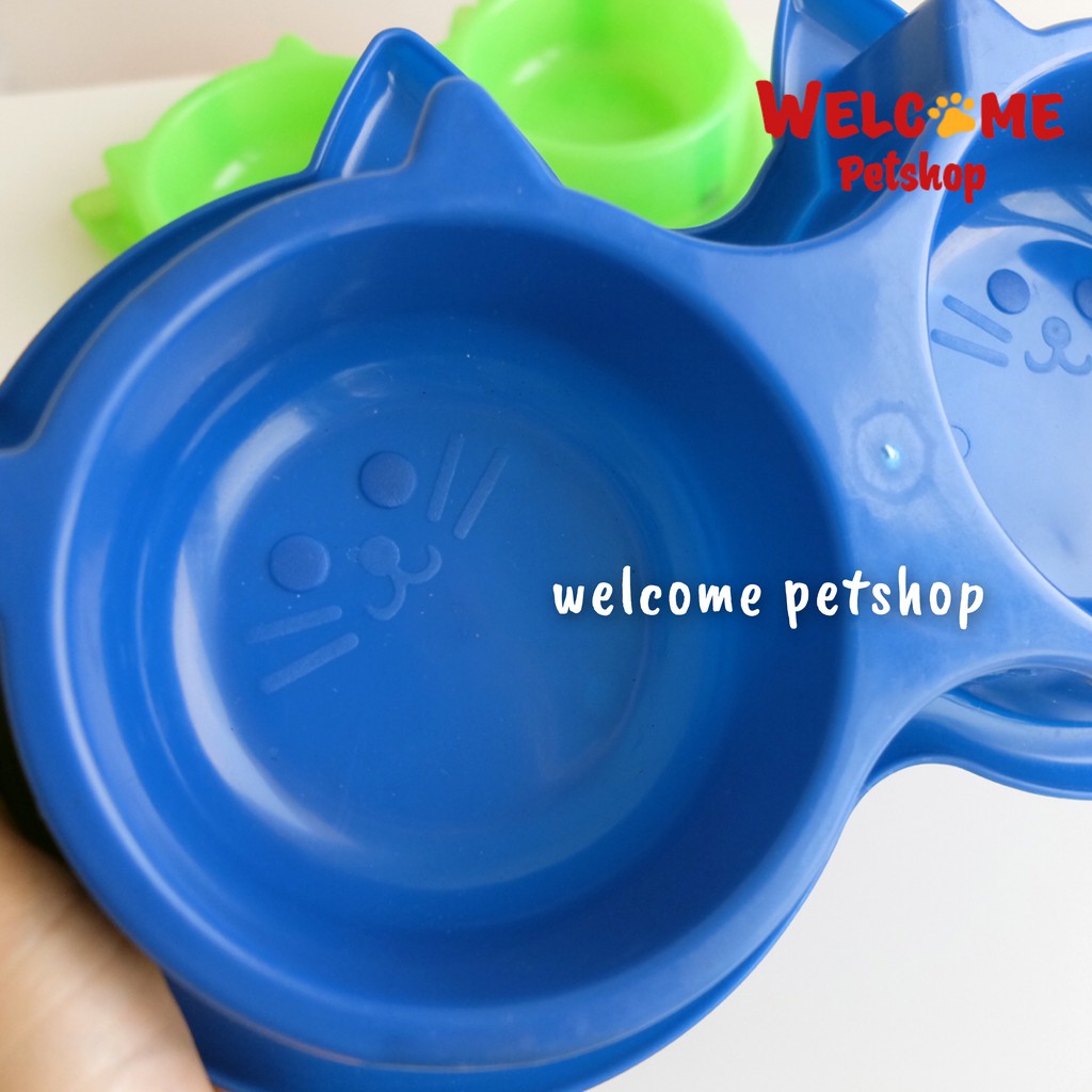 TEMPAT MAKAN MINUM KUCING ANJING KELINCI ANTI SLIP / ANTI SEMUT - PLATE DOUBLE KEPALA KUCING