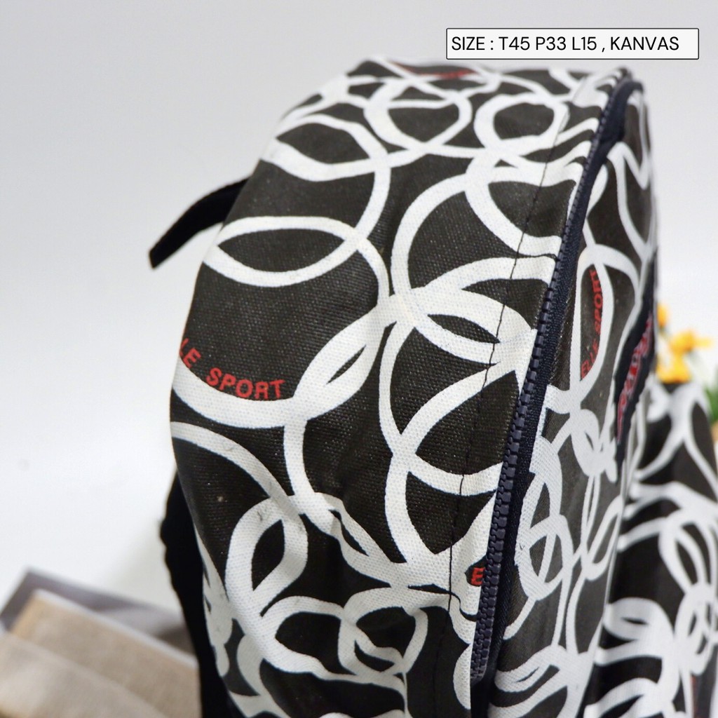 Ready BUNDA tAS PUNGGUNG Ransel motif bahan kanvas buat hangout sekolah jalan ukuran besar kantong samping air minum