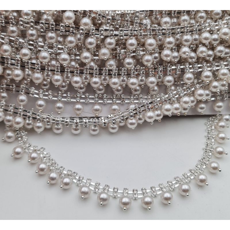 RENDA BERLIAN SWAROVSKI MUTIARA DA.K per 10cm