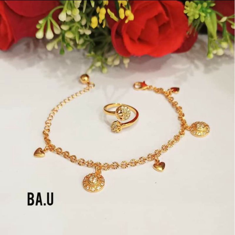 Gelang Nuri Jurai Free Cincin Permata Zircon Gold Perhiasan Wanita Modern (COD)