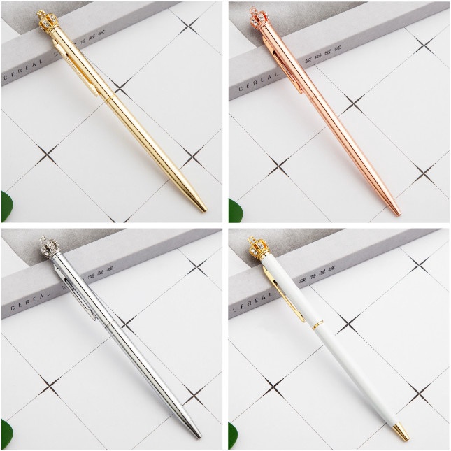 1.0 Mm Rhinestone Golden Rose Gold Silver Crown Ballpoint Pen Ball Pen For Office School Writing Supplies Stationery