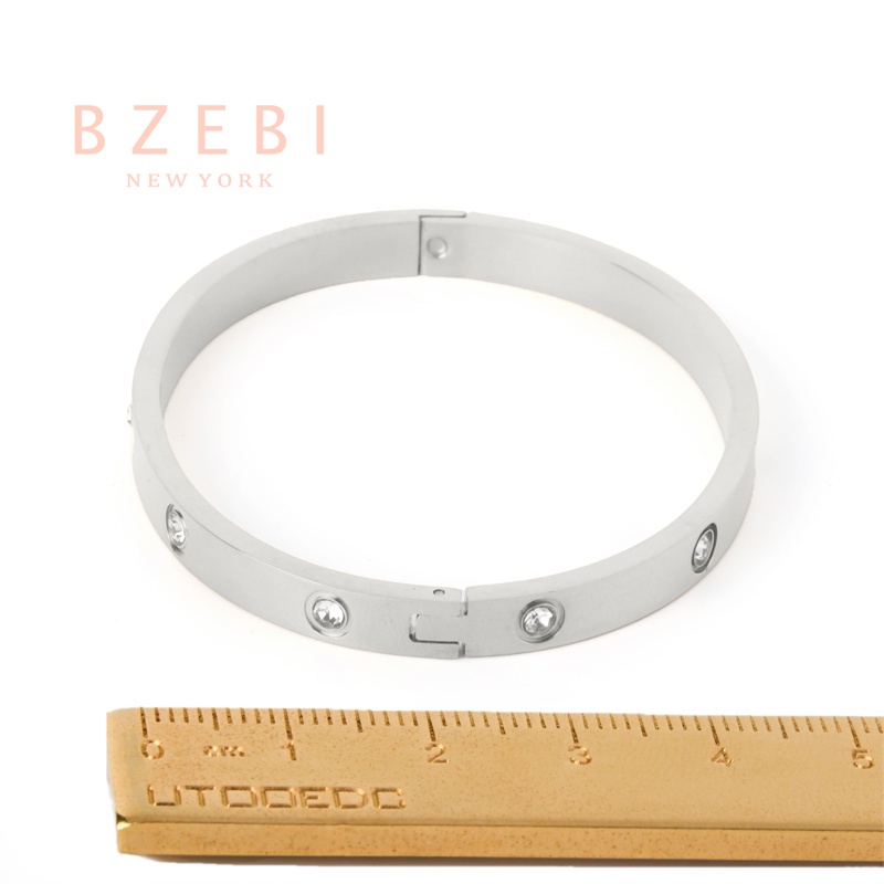 Bzebi Gelang Bangle Titanium Steel Hias Berlian Imitasi Warna Rose Gold / Silver 994