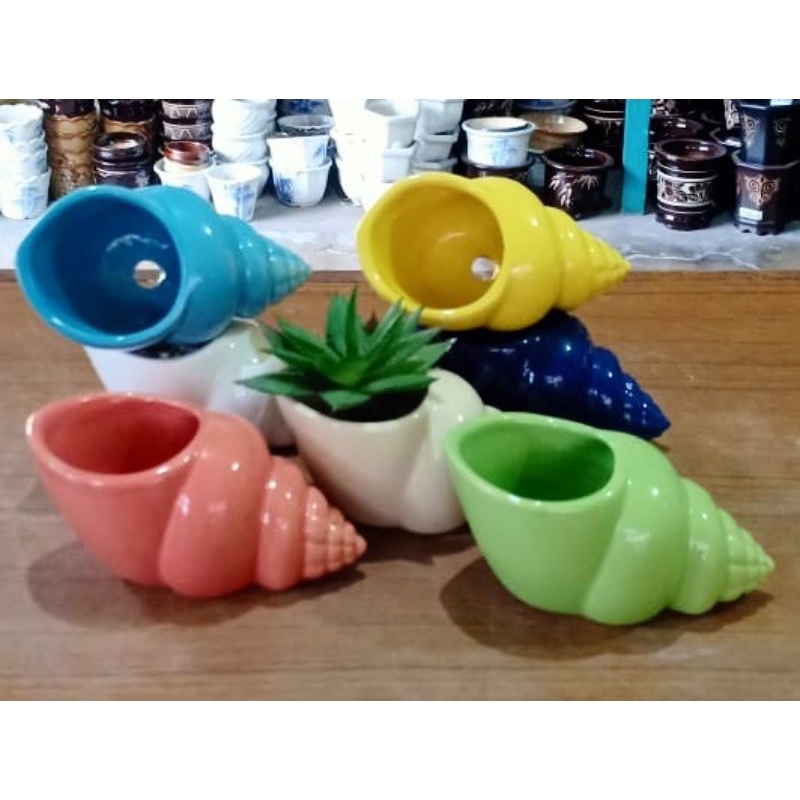 Mini Pot Bunga Keong/Mini Pot Bunga Keramik/Mini Pot Kaktus/Mini Vas Bunga