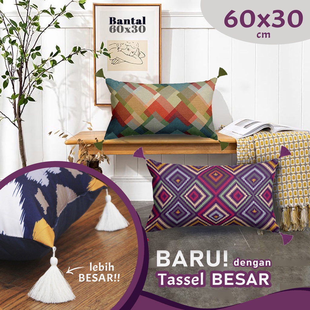 BANTAL SOFA 60X30 CM DENGAN TASSEL GANTUNG VINTAGE BOHEMIAN ALLINGTON TURKISH TENUN