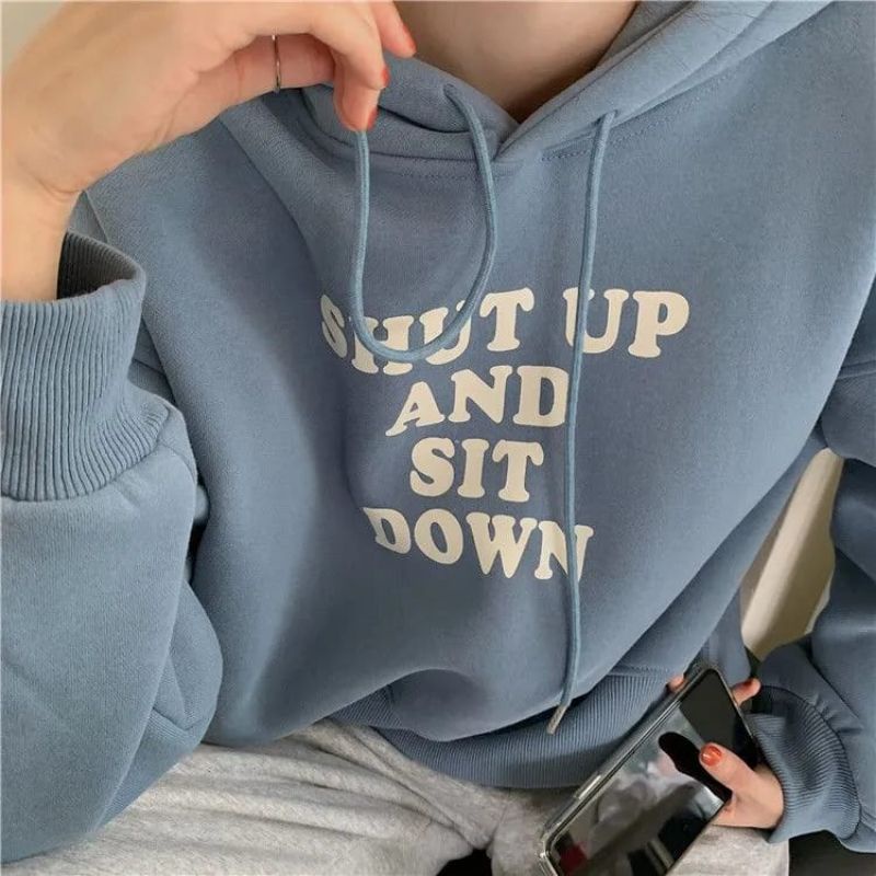 Jaket Hoodie sweater oversize pakaian pria wanita Outerwear Korean Style SHUT UP AND SIT DOWN