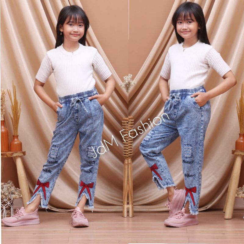 CELANA PANJANG JEANS ANAK TANGGUNG 6-13 TAHUN / CELANA JEANS BORDIR