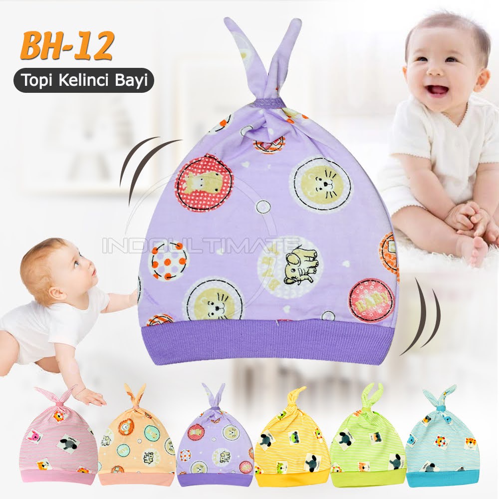 Topi Kupluk Bayi BH-12 Topi Kelinci Bayi Baru lahir Topi Kuncir Bayi Laki Laki Topi Bayi Perempuan-PURPLE