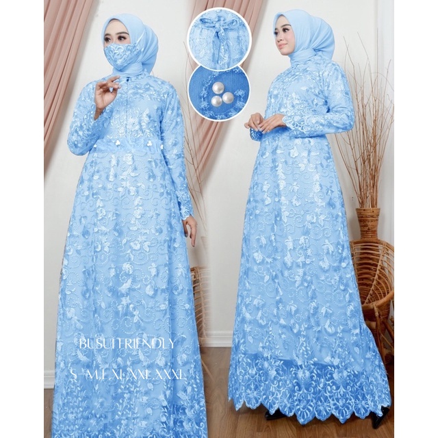 Gamis Haira Termurah (Free Masker Brukat) Gamis Lebaran Full Brukat Tile Mutiara  / Size S-M, L , XL, XXL,XXXL  / Gamis Pesta / Gamis Kondangan / Gamis Brokat Muslimah