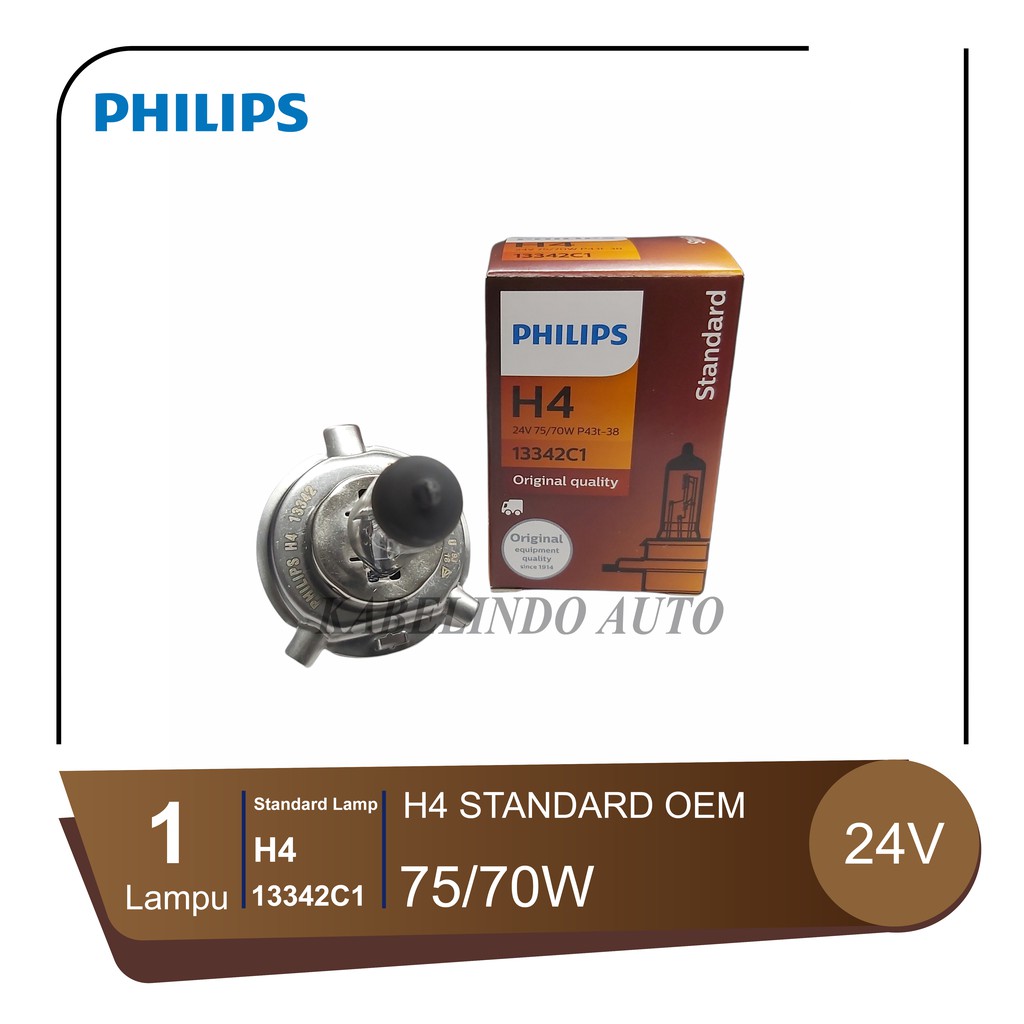 BOHLAM LAMPU HALOGEN PHILIPS H4 P43T-38 75/70W 24V STANDARD ORIGINAL