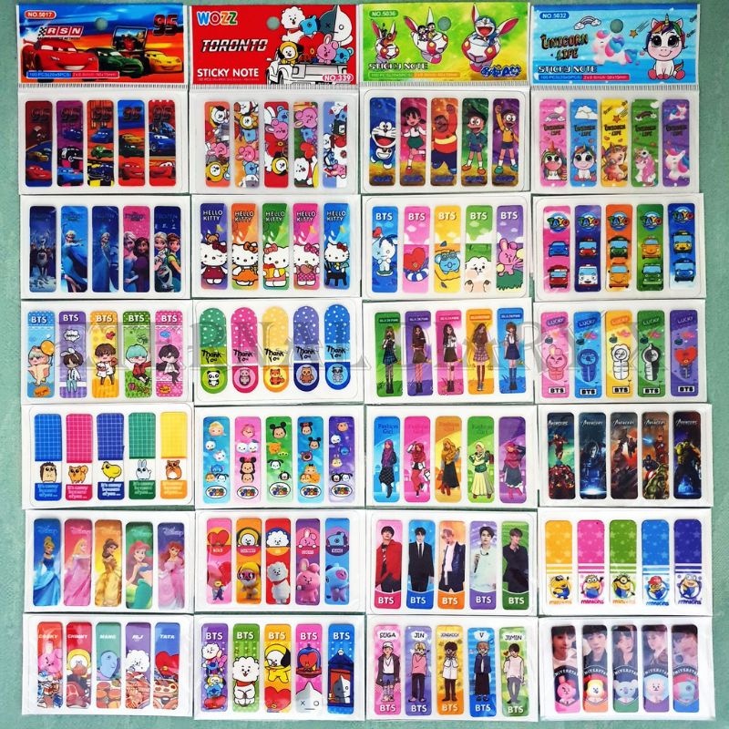 1 SET 100PCS STICKY NOTE PLASTIK MOTIF / STICKY NOTES / PEMBATAS BUKU / BOOKMARK