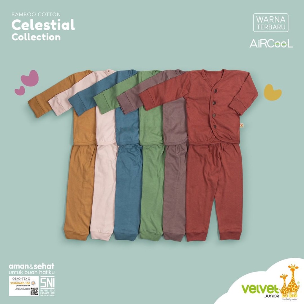 [TERBARU] Velvet Junior Bamboo Celestial Collection Earth Color Setelan Baju Celana Kancing Depan Panjang Baju Tidur Anak Unisex Velvet Polos EARTH COLOR