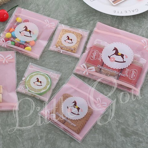 20pcs Baby Horse Pink MEDIUM Cookies Plastic Bag ( Plastik OPP Souvenir Kue / Permen / Biscuit )-2