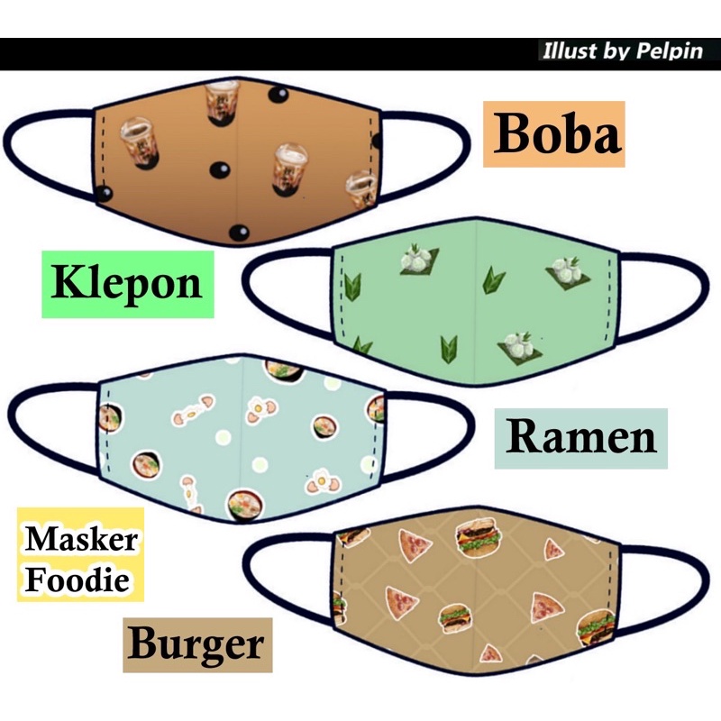 masker foodie masker boba klepon ramen face mask fashion kain high quality