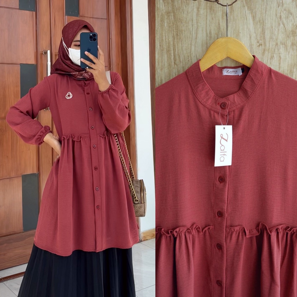 AMALINA tunik by ZALFA OUTFIT / tunik polos / kemeja panjang / tunik crincle