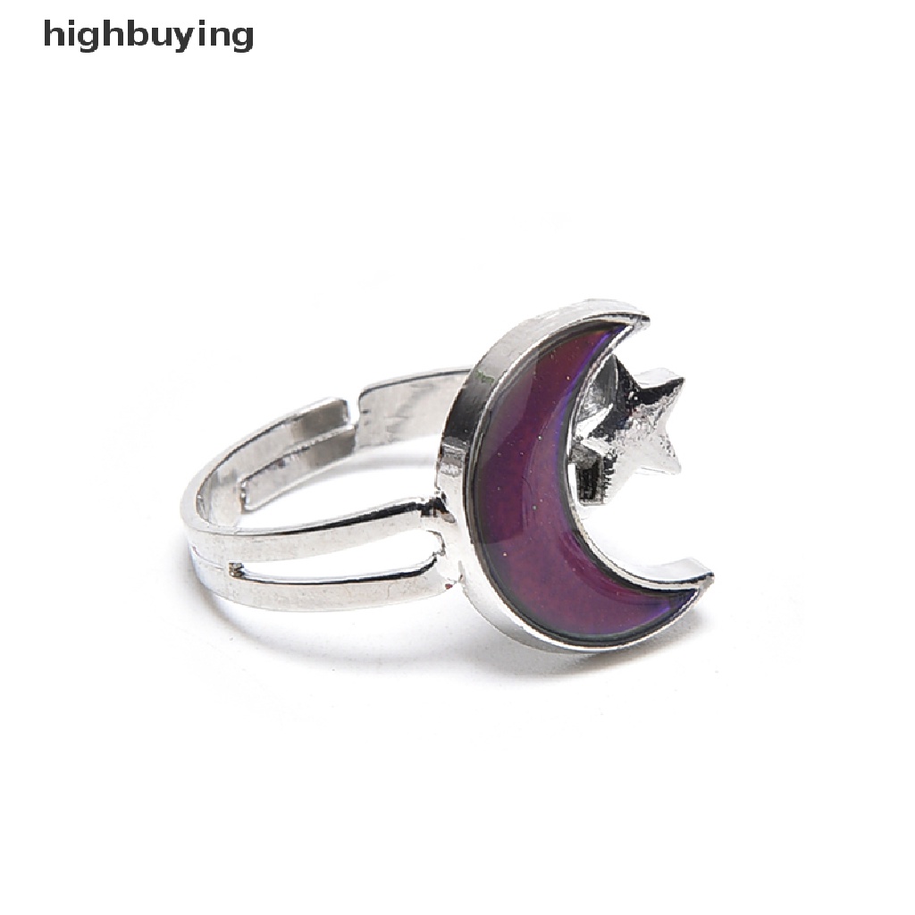 Hbid 1PC Cincin Mood Ring Chic Adjustable Berubah Warna Sesuai Suhu Desain Bulan