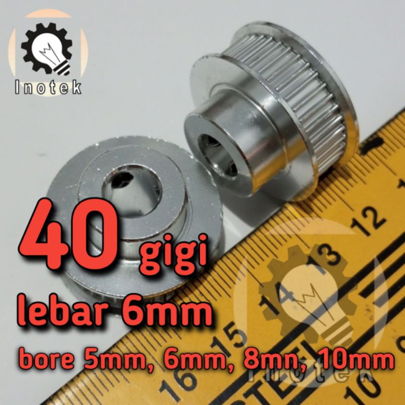 GT2 Pulley 2GT 40 Teeth Bore 5mm 6mm 8mm 10mm Width 6mm Puli 40 gigi lebar 6 mm