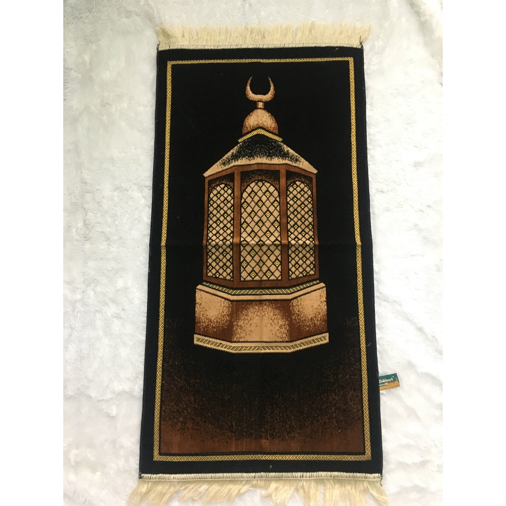 Sajadah Turki Dewasa Ukuran 115cm x 52cm Tanggung Kohinor Bludru Premium Gambar ka'bah Hitam