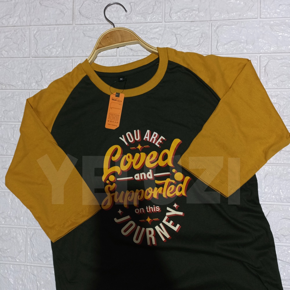 Kaos Raglan Couple Keluarga Love and Journey Hijau Army Kuning Busuk