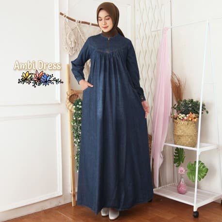 [NEW CANTIK010] Gamis Jeans Ambia Dress/Gamis Jeans Terbaru M-L-XL-XXL-XXXL ld90-122 original Super-8