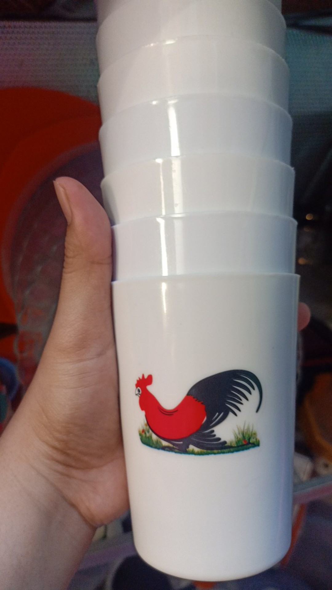 Gelas Plastik Motif Ayam Jago/tanpa Pegangan/tanpa Gagang