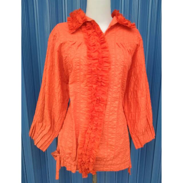 atasan batik wanita kantor katun embos orange M