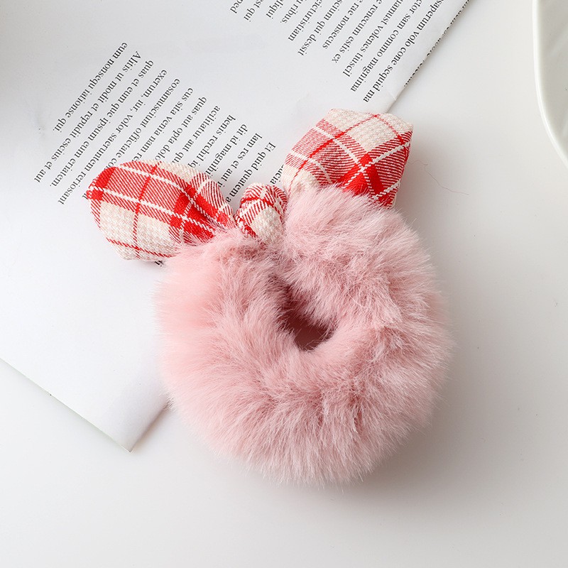 OVERFLOWS.ID Ikat Rambut Bulu Korean Style Ikat Rambut Cepol Ponytail Scrunchies Pita Import-Pink Dusty