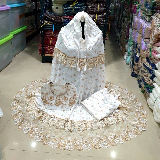 Mukena prada renda mawar kombi tile model renda susun