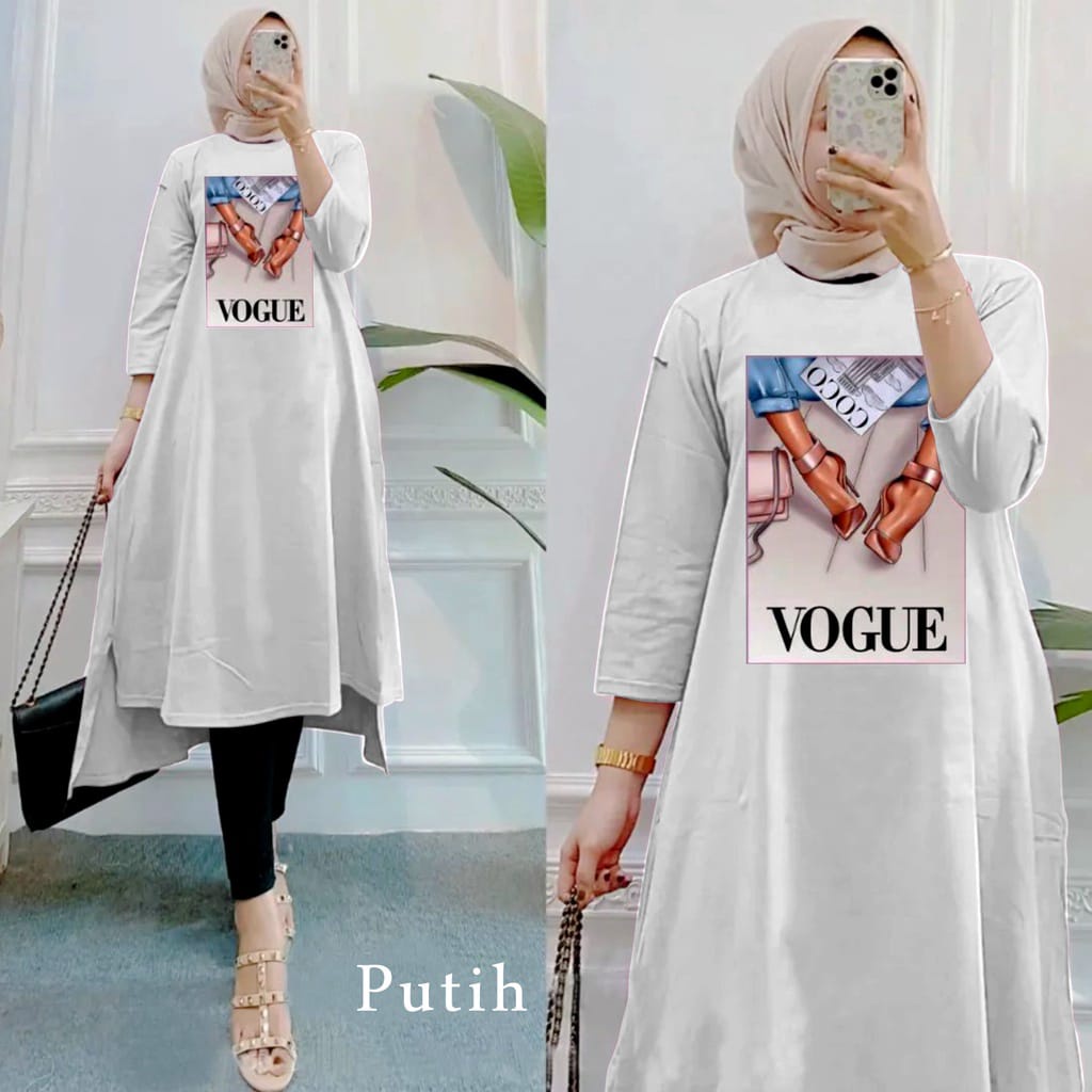 VOGUEE MIDI DRESS BC JUMBO BAHAN COMBED APLIKASI SABLON (UKURAN M, L, XL, XXL) MIDI DRESS MUSLIM DRE