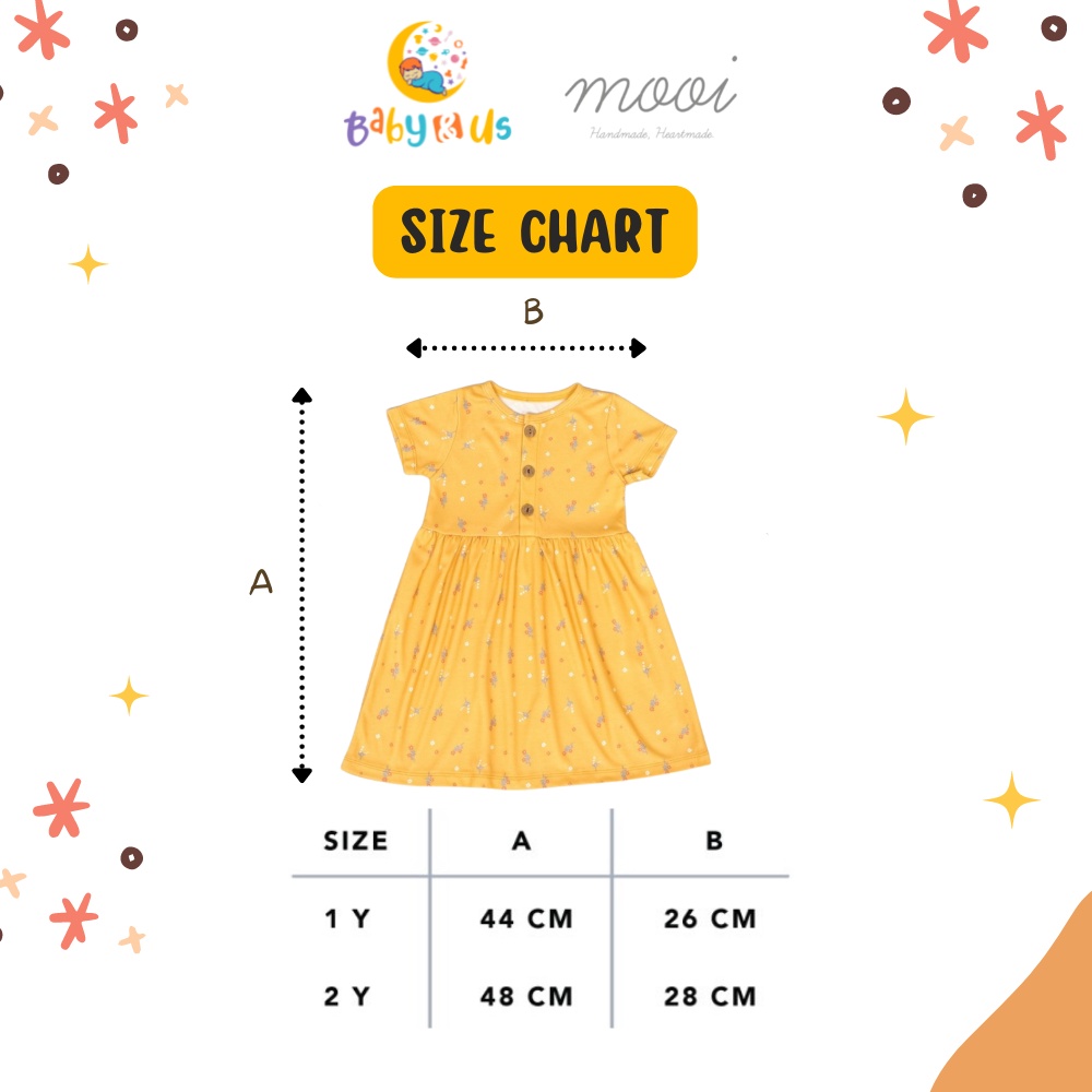 Mooi Printed Button Dress - Dress Anak Perempuan Lengan Pendek Motif 1-2 tahun