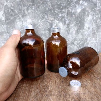 Botol vial 100ml amber tutup karet / segel almunium / Kayu / Plastik VAS BUNGGA / DEKROASI MEJA