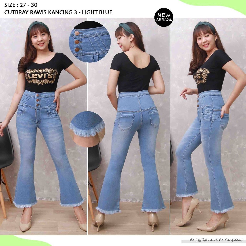 Celana Panjang Jeans Wanita Highwaist Cutbray Rawis Kancing Tiga 27-30 Bisa Bayar Ditempat(COD)