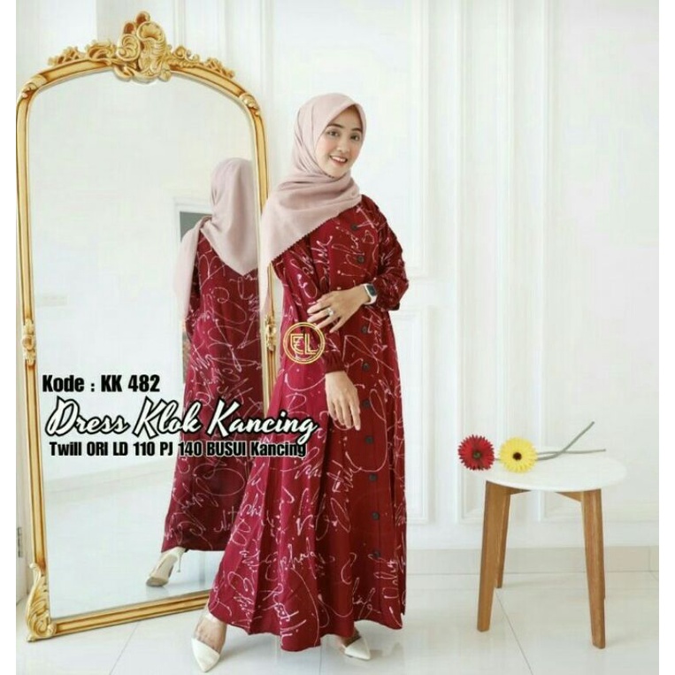 Gamis twill / dress klok kancing / ori Elzhaf