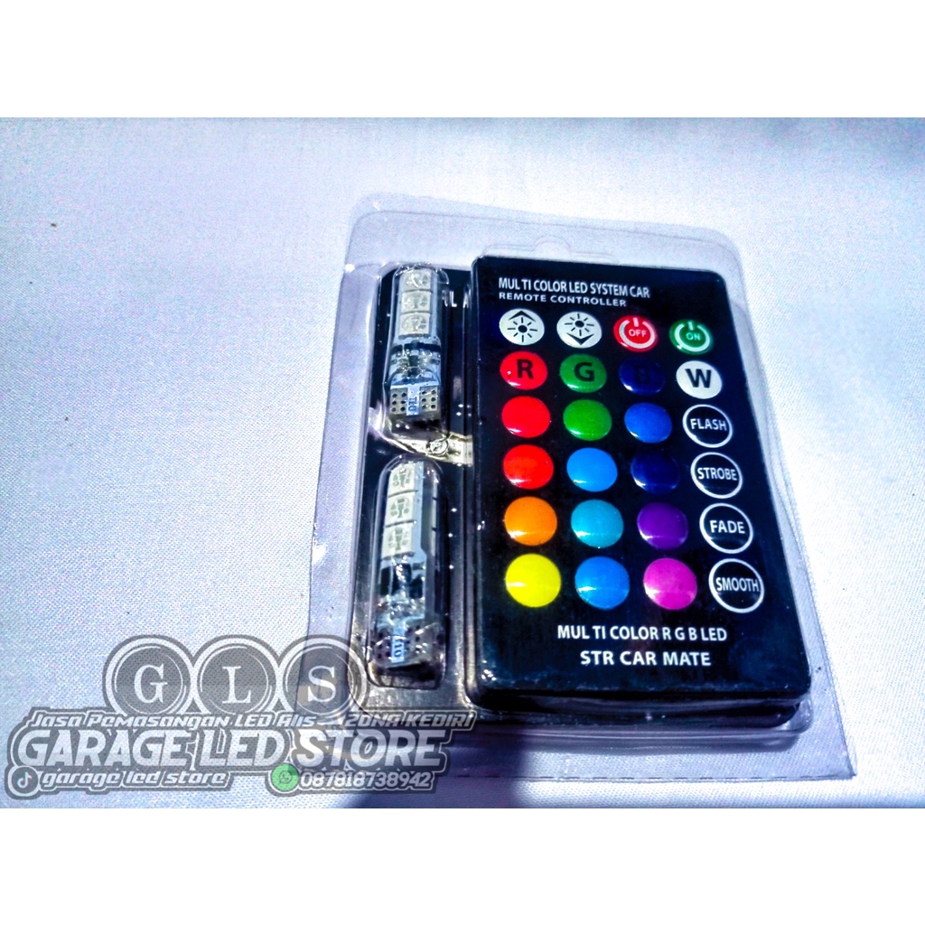 Lampu LED T10 Remote RGB Sepasang 2 Biji Lampu Kota Senja Motor / Mobil - Lampu Remote