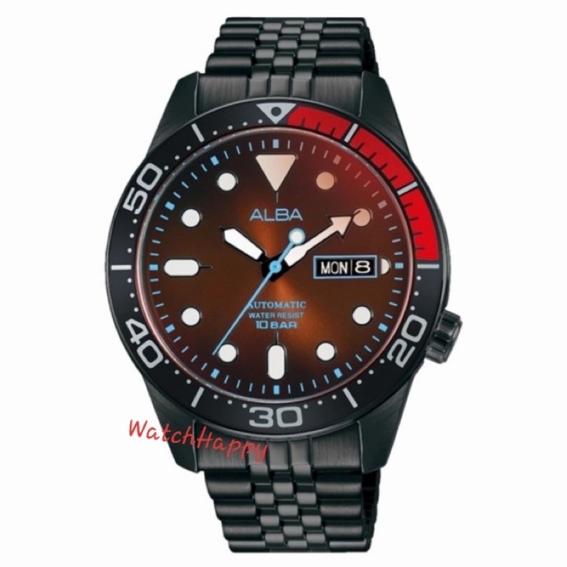 WatchHappy Alba AL4209X1 Tokyo Neon Black Stainless Day Date Automatic AL4209 100%Original Warranty