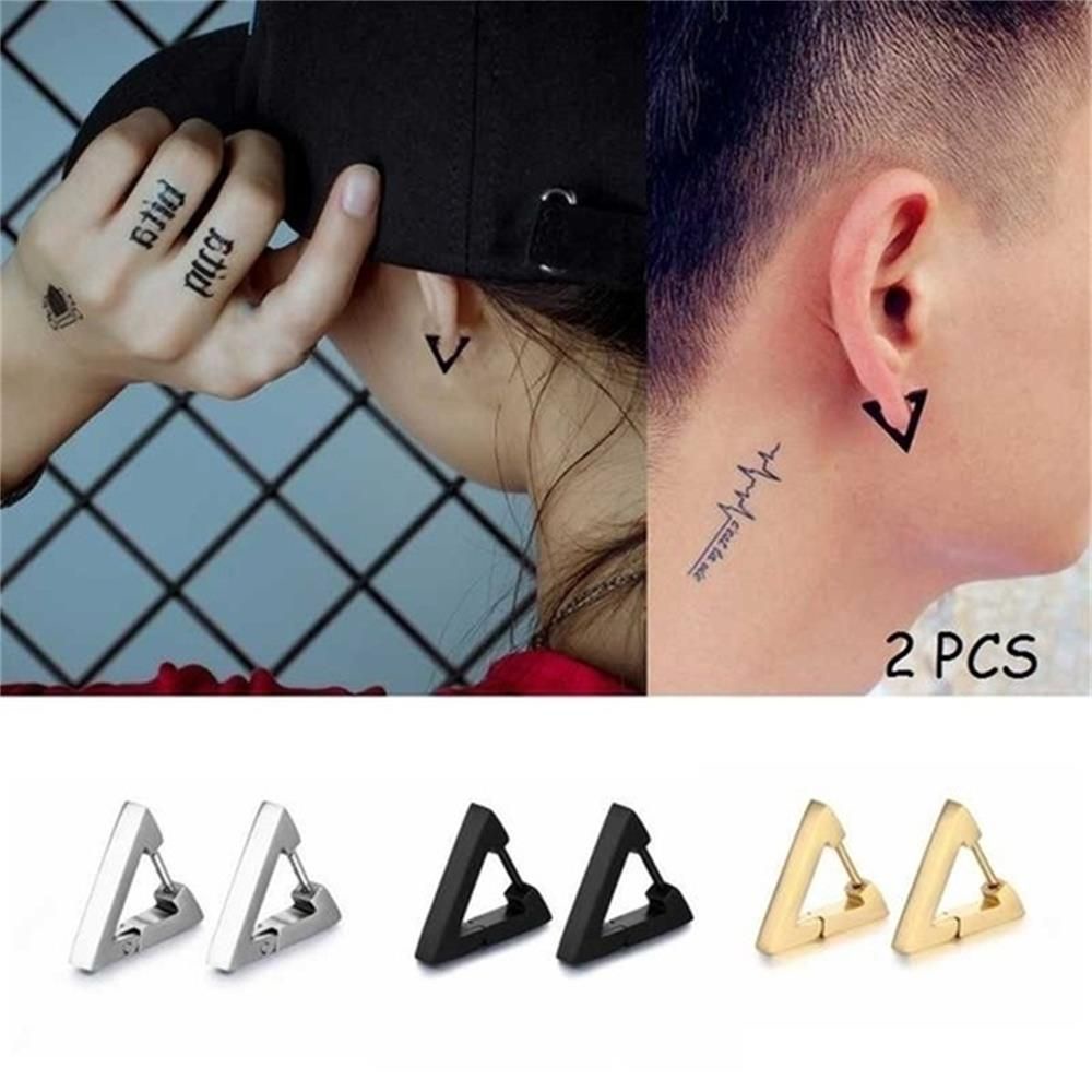 Anting Hoop Tindik Telinga Bentuk Bintang Hati Poligon Bahan Stainless Steel Warna Emas Perak Hitam Untuk Wanita