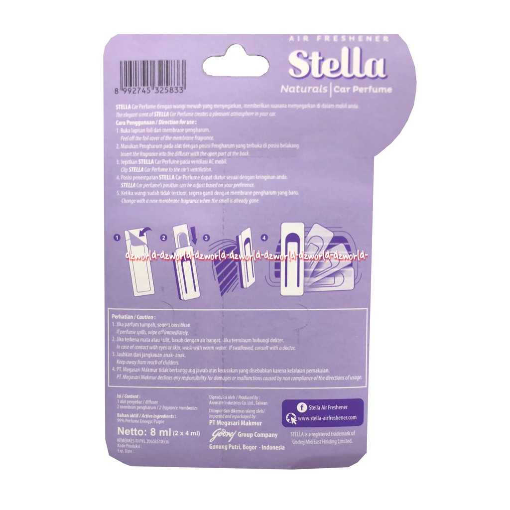 Stella Energy Purple 45 Hari Pengharum Mobil Stella Air Freshener Naturals Car Perfume dengan alat