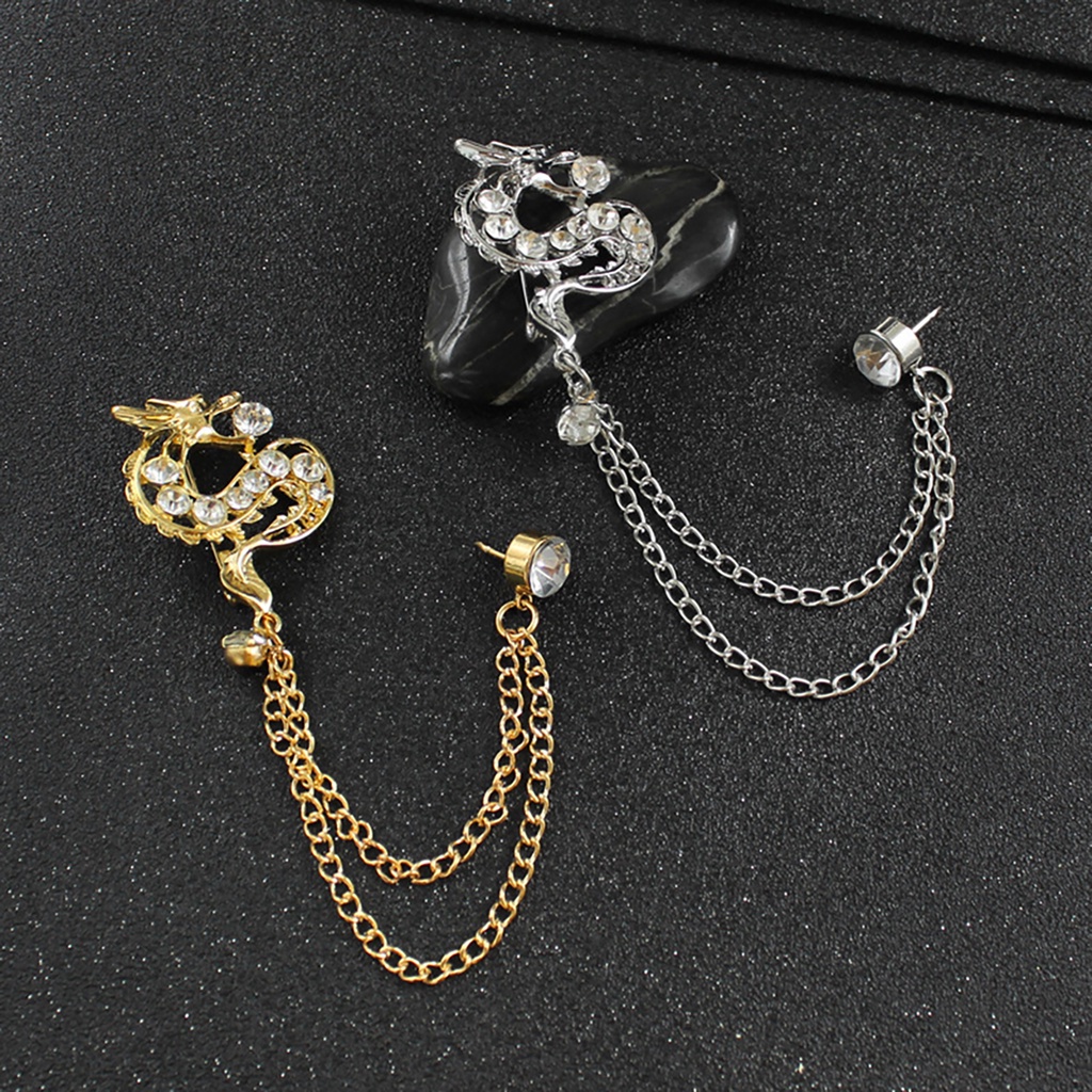 Bros Bentuk Naga Bahan Logam Aksen Berlian Imitasi Gaya China Untuk Pria