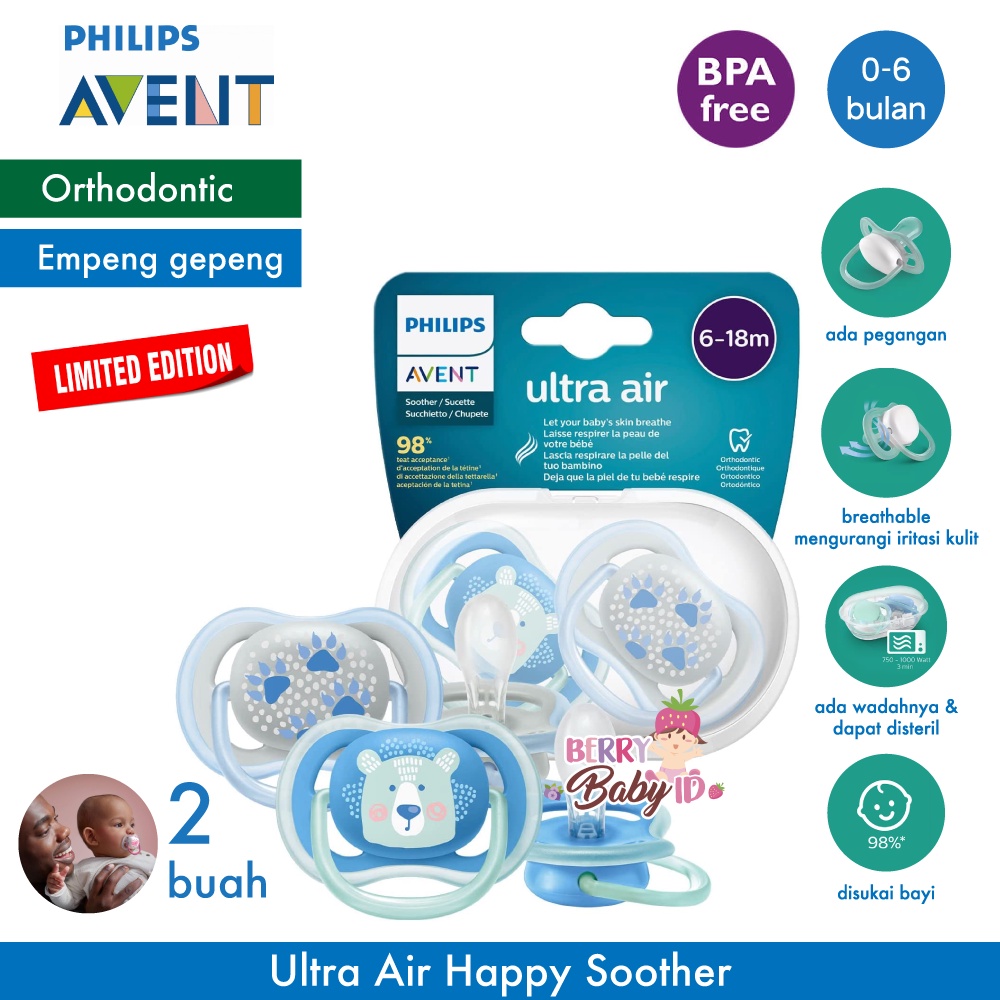 Philips Avent 2 Pcs Ultra Air Happy Empeng Bayi 6-18m Pacifier Soother Berry Mart