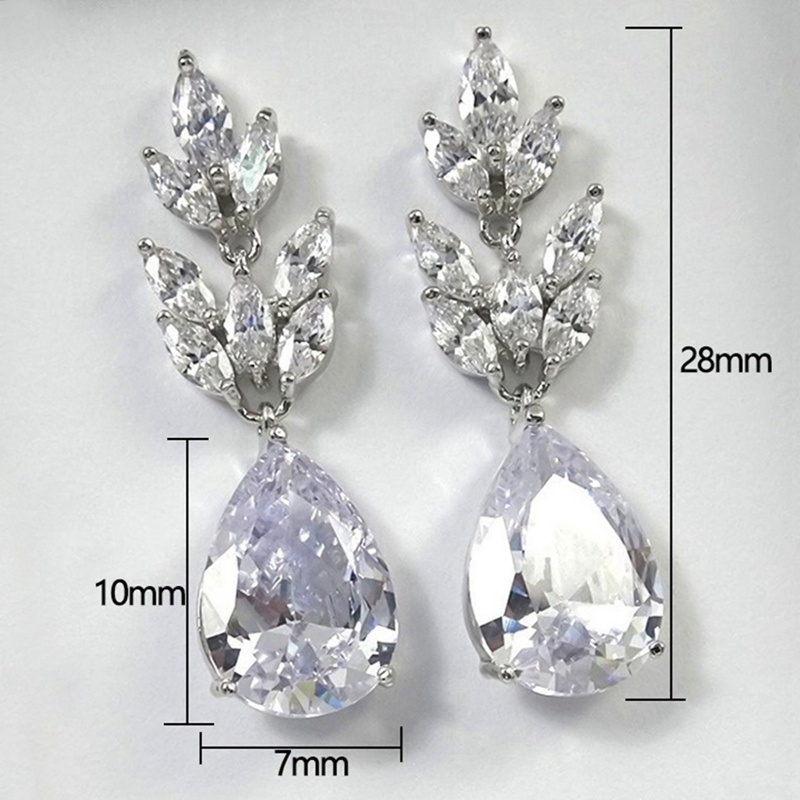 Anting Tusuk Gantung Wanita Desain Tetesan Air Hias Cubic Zirconia Untuk Pernikahan