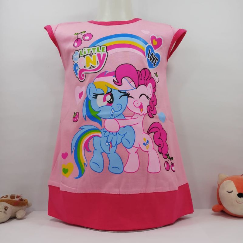 Baju kaos daster dress anak perempuan usia 1 2 3 4 5 6 7 8 9 tahun gambar little pony kuda pink