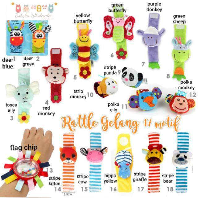  Gelang  rattle bayi  boneka mainan  gelang  bayi  kerincing 