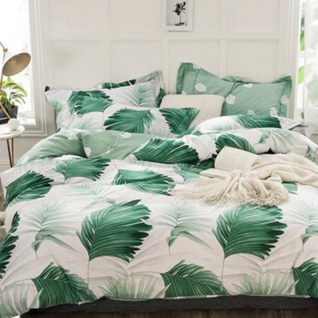  Sprei  katun lokal motif  SHERRY daun  hijau catra Shopee 