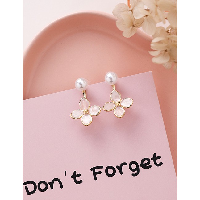 LRC Anting Tusuk Fashion  Pearl Drop Glaze Flower Earrings F88922